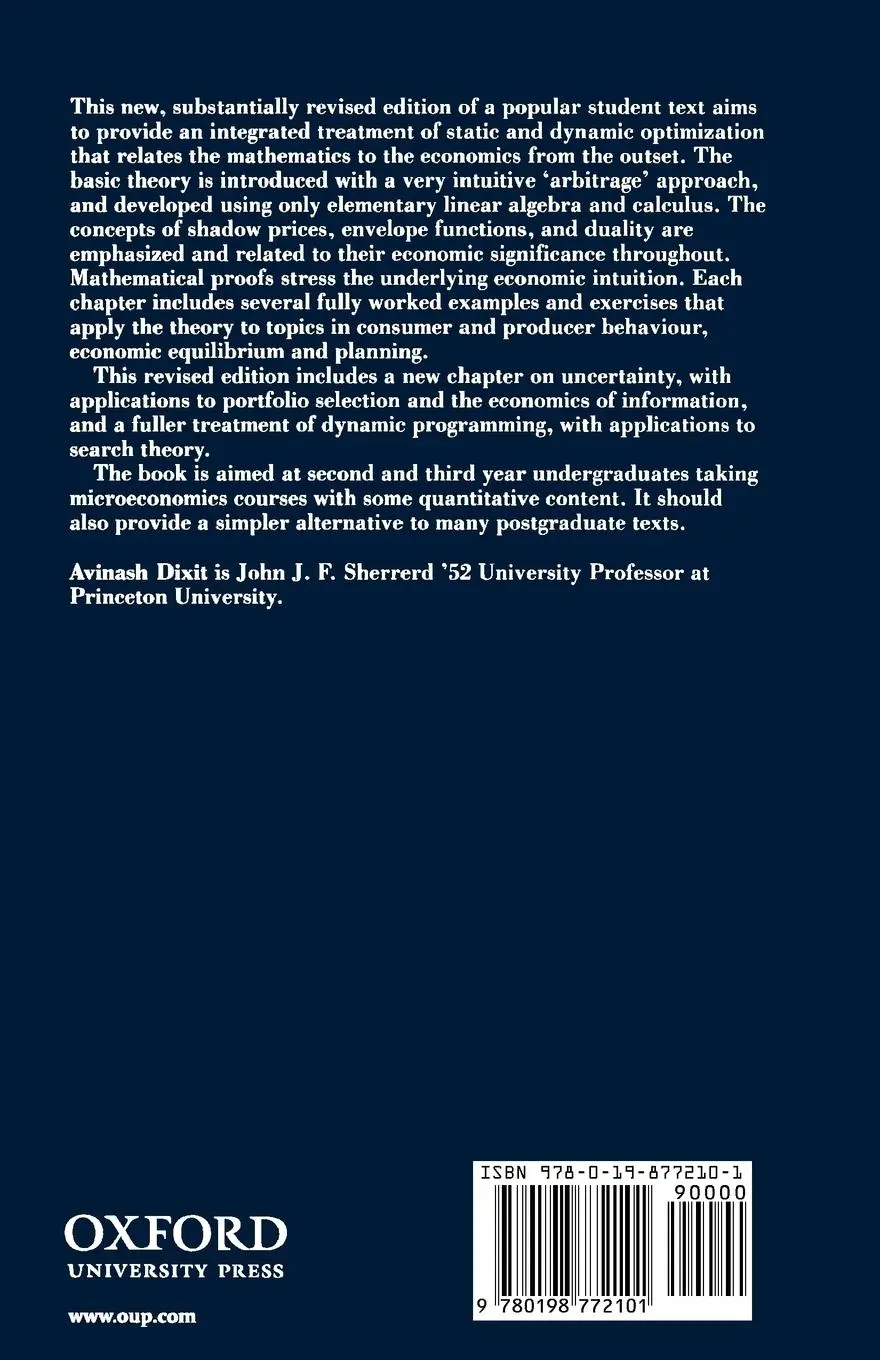 Rückseite: 9780198772101 | Optimization in Economic Theory | Avinash K. Dixit | Taschenbuch