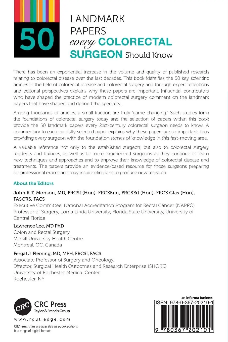 Rückseite: 9780367202101 | 50 Landmark Papers every Colorectal Surgeon Should Know | Taschenbuch