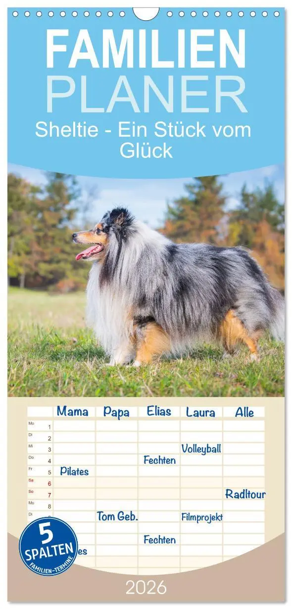 Cover: 9783516492101 | Familienplaner 2026 - Sheltie - Ein Stück vom Glück mit 5 Spalten...
