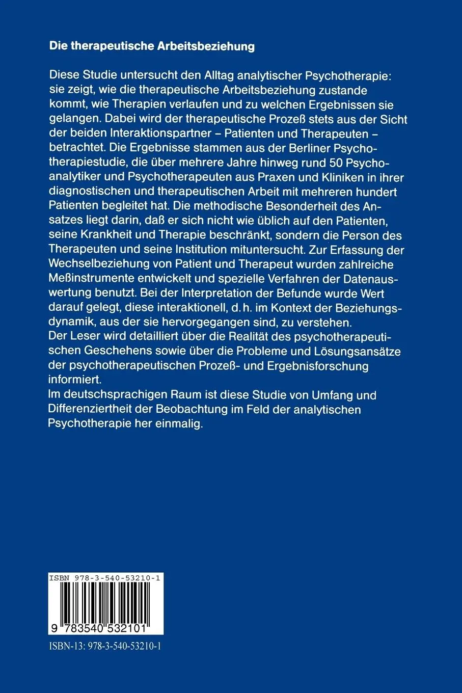 Rückseite: 9783540532101 | Die therapeutische Arbeitsbeziehung | Gerd Rudolf | Taschenbuch | 1991