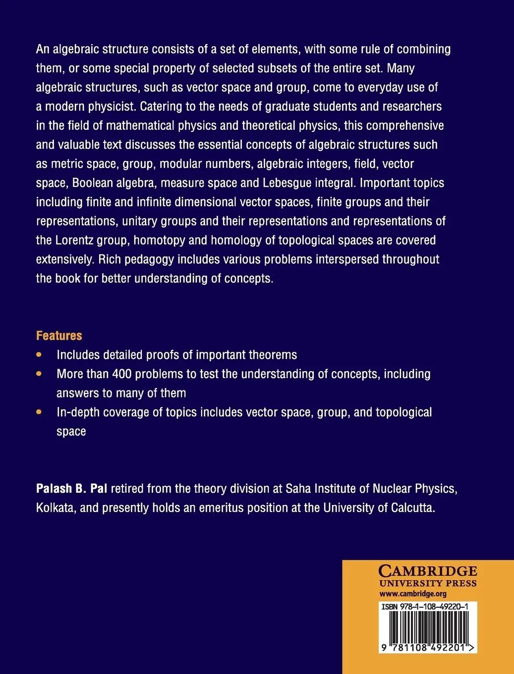 Rückseite: 9781108492201 | A Physicist's Introduction to Algebraic Structures | Palash B. Pal