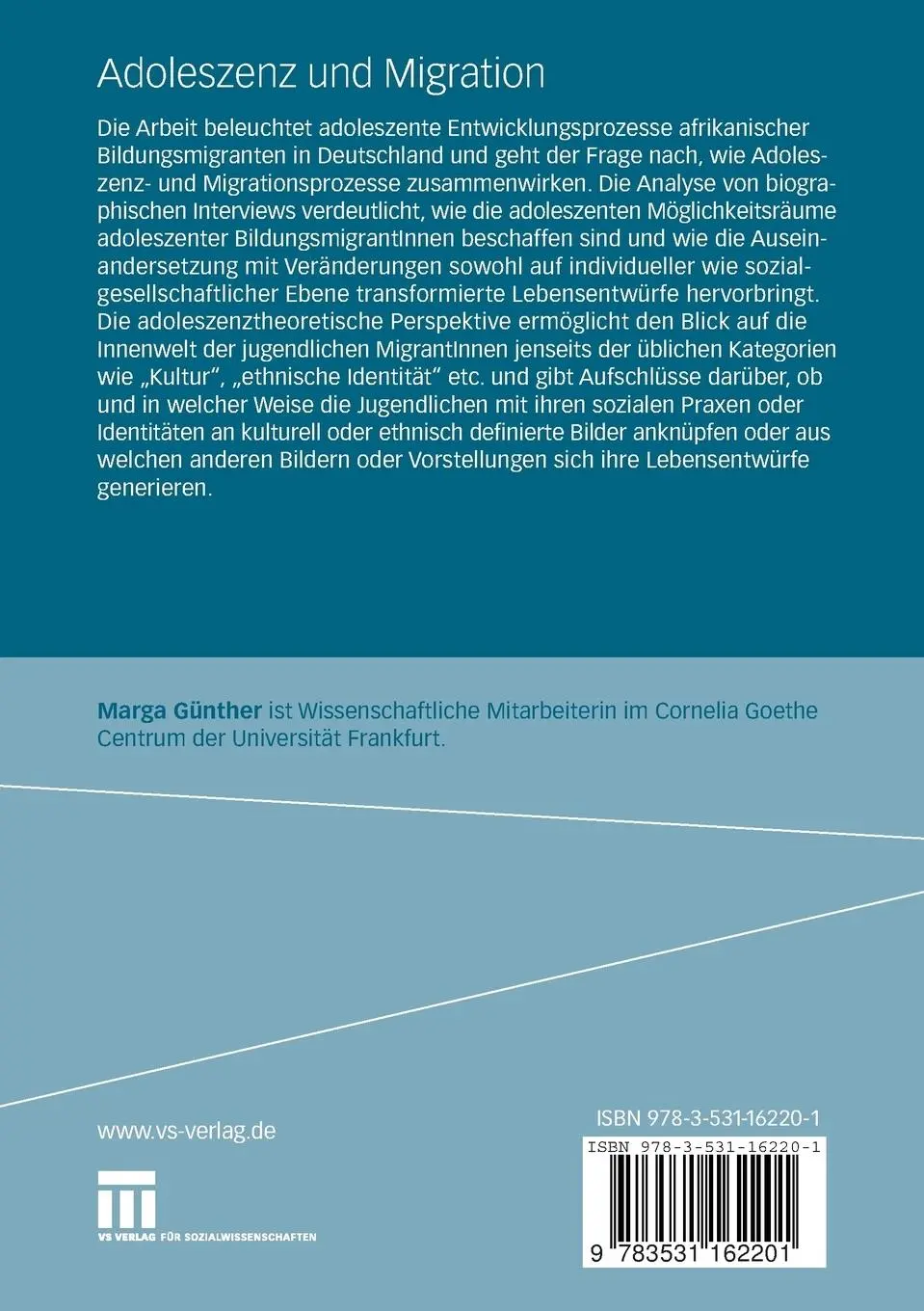 Rückseite: 9783531162201 | Adoleszenz und Migration | Marga Günther | Taschenbuch | x | Deutsch