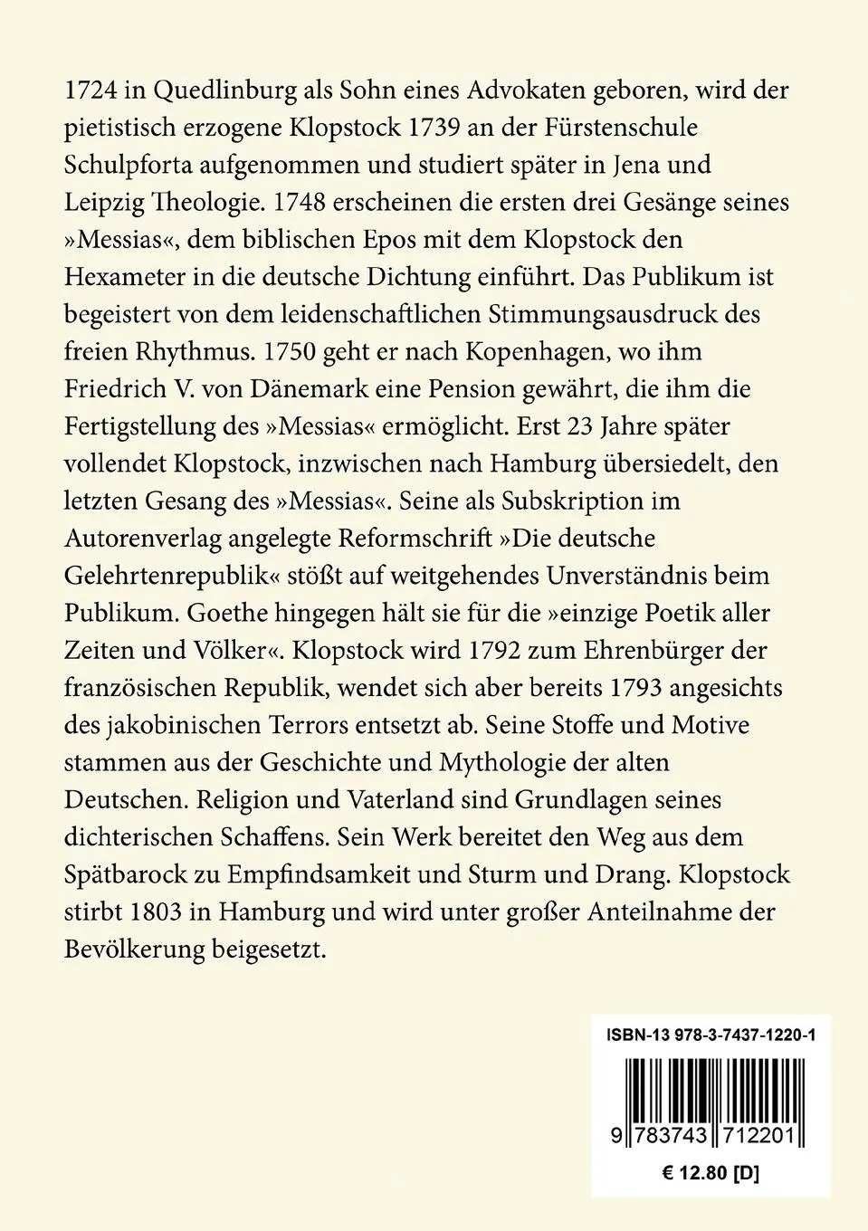 Rückseite: 9783743712201 | Oden | Friedrich Gottlieb Klopstock | Taschenbuch | 360 S. | Deutsch