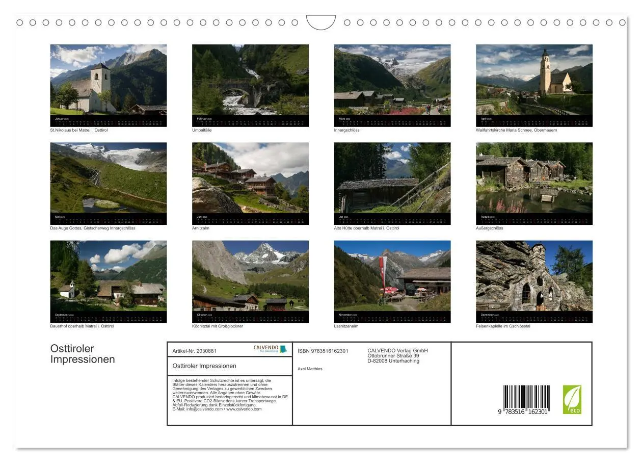 Bild: 9783516162301 | Osttiroler Impressionen (Wandkalender 2026 DIN A3 quer), CALVENDO...
