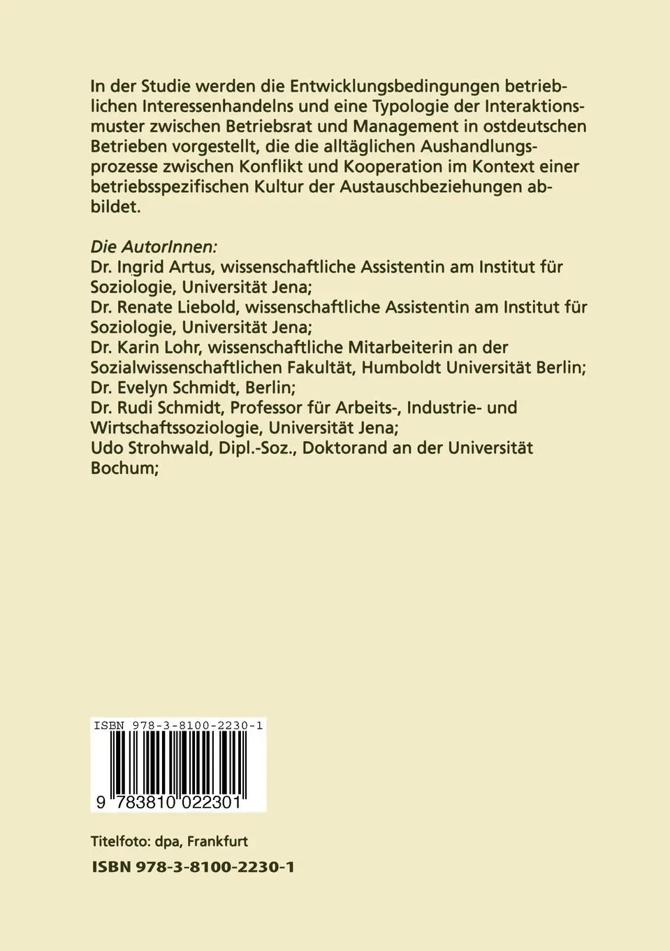 Rückseite: 9783810022301 | Betriebliches Interessenhandeln | Ingrid Artus (u. a.) | Taschenbuch