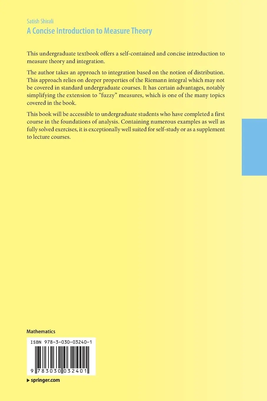 Rückseite: 9783030032401 | A Concise Introduction to Measure Theory | Satish Shirali | Buch | x