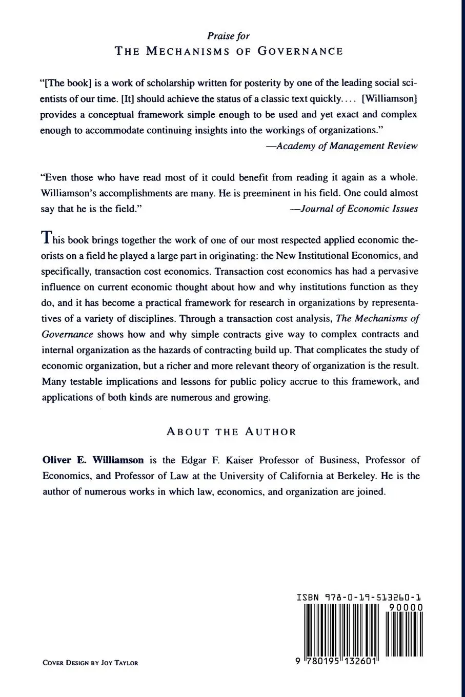 Rückseite: 9780195132601 | The Mechanisms of Governance | Oliver E. Williamson | Taschenbuch