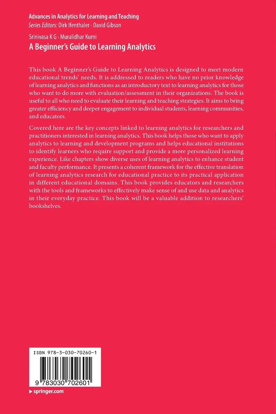 Rückseite: 9783030702601 | A Beginner's Guide to Learning Analytics | Muralidhar Kurni (u. a.)