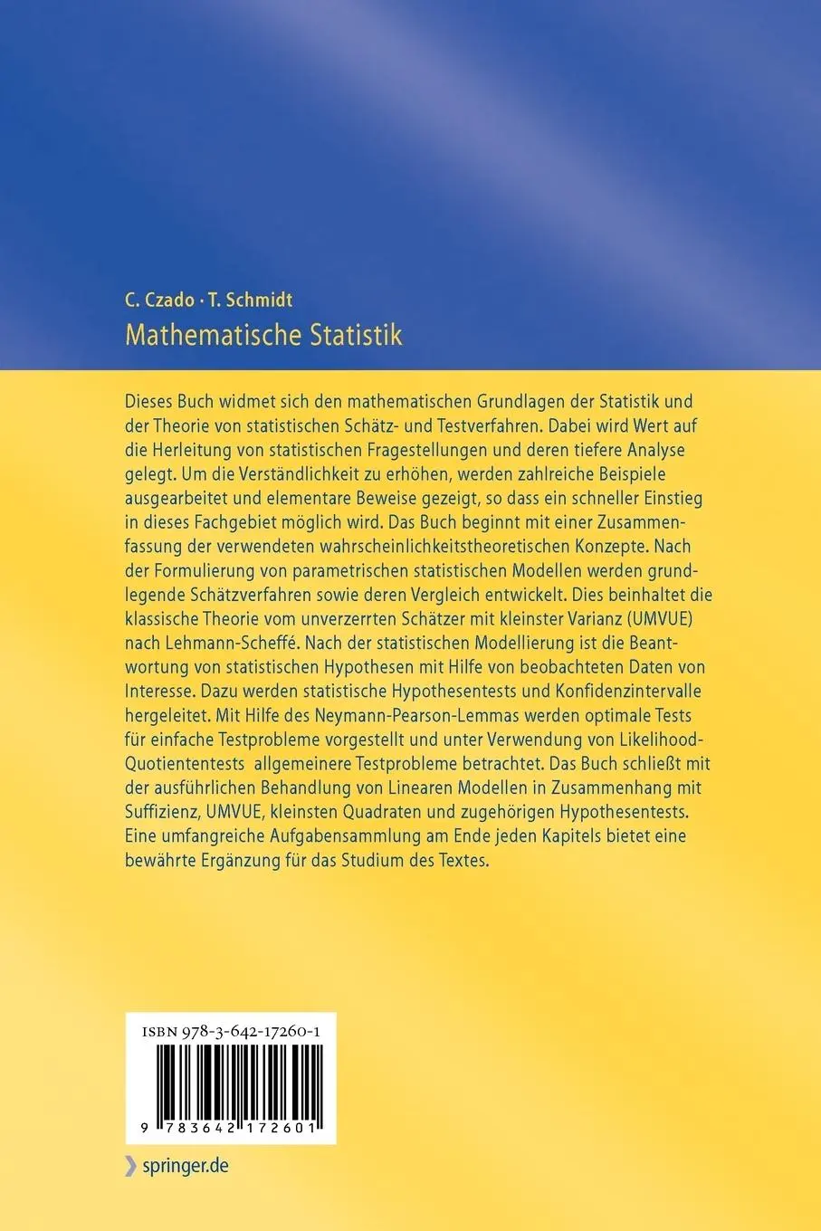 Rückseite: 9783642172601 | Mathematische Statistik | Thorsten Schmidt (u. a.) | Taschenbuch