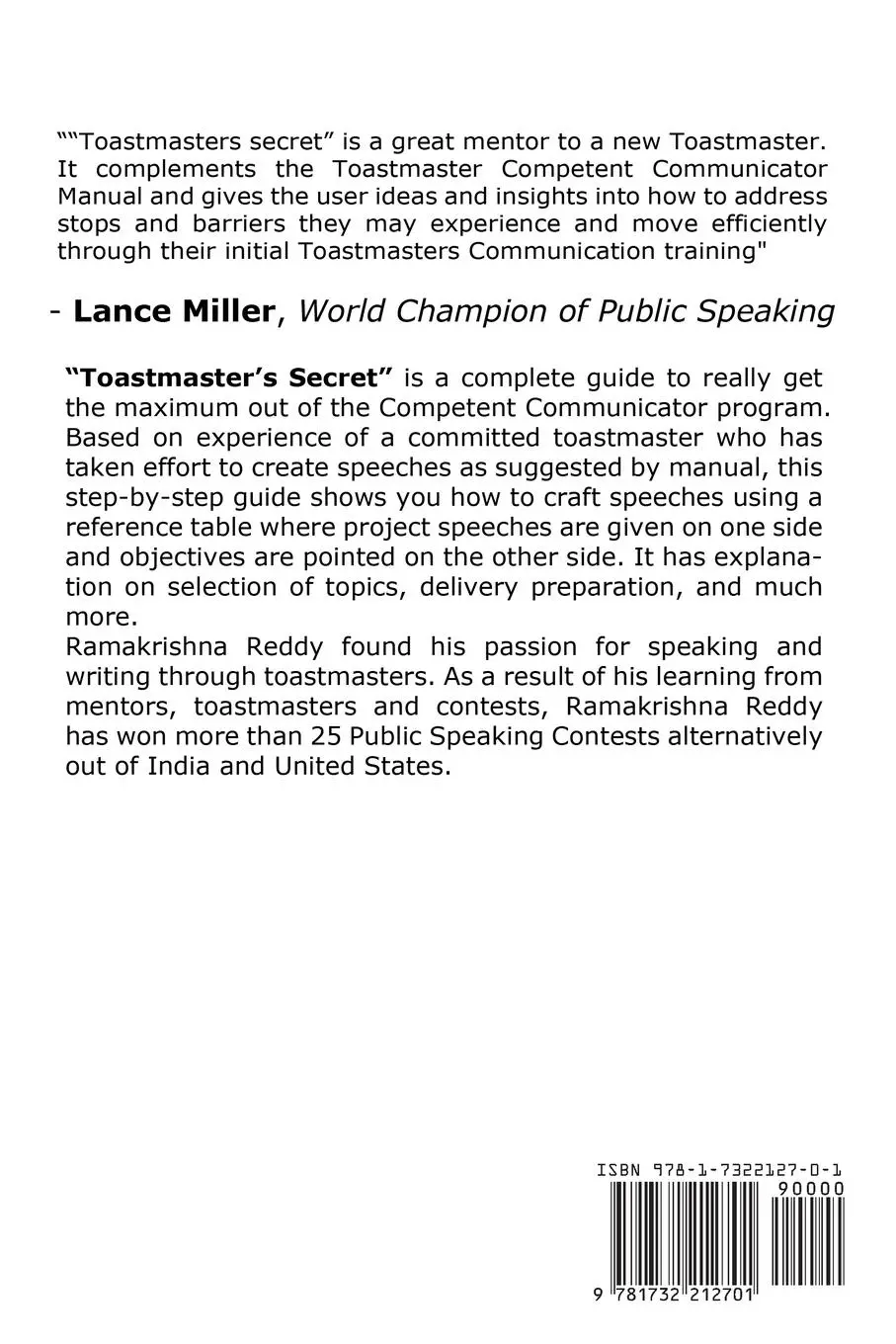 Rückseite: 9781732212701 | Toastmasters Secret | Ramakrishna Reddy | Taschenbuch | Englisch
