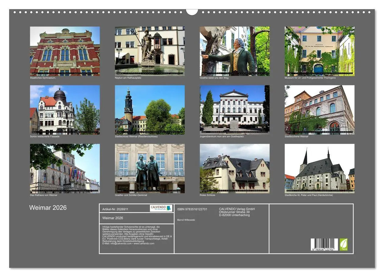Bild: 9783516122701 | Weimar 2026 (Wandkalender 2026 DIN A2 quer), CALVENDO Monatskalender