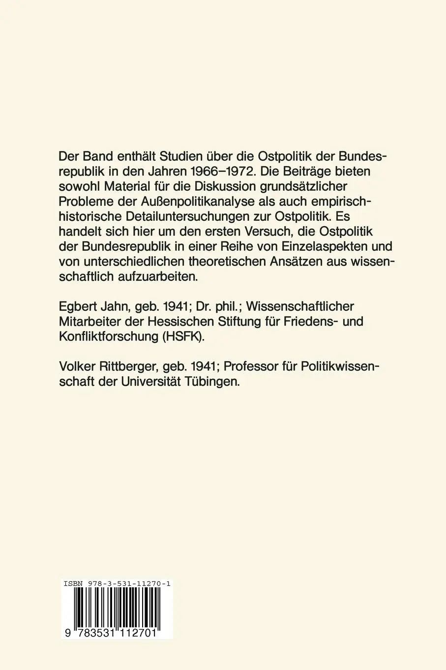 Rückseite: 9783531112701 | Die Ostpolitik der BRD | Triebkräfte, Widerstände, Konsequenzen | Buch