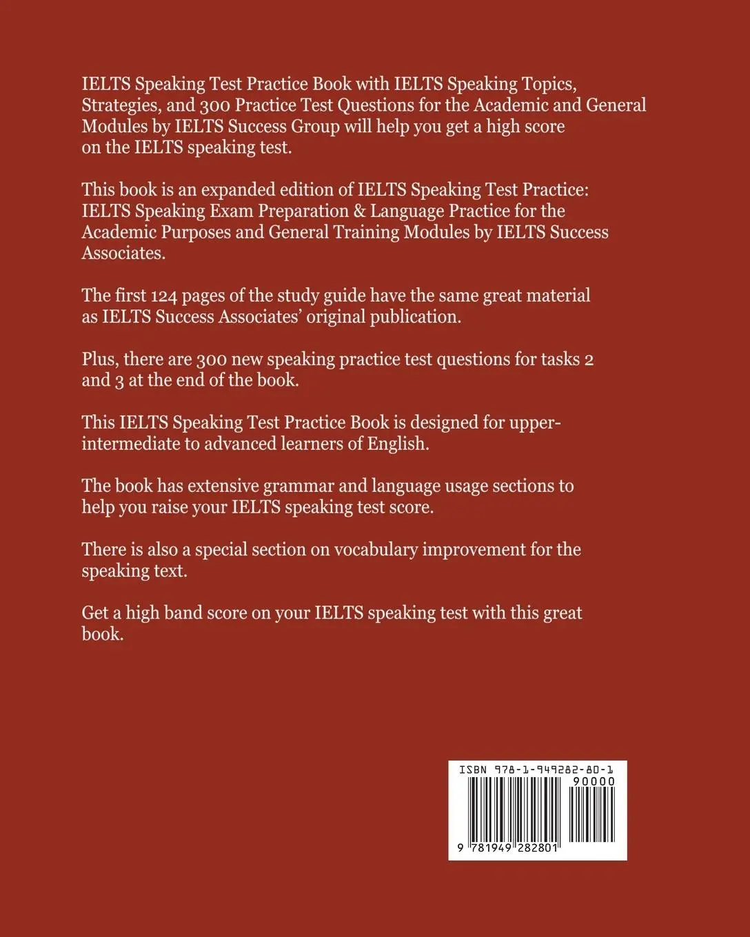 Rückseite: 9781949282801 | IELTS Speaking Test Practice Book | Ielts Success Group | Taschenbuch