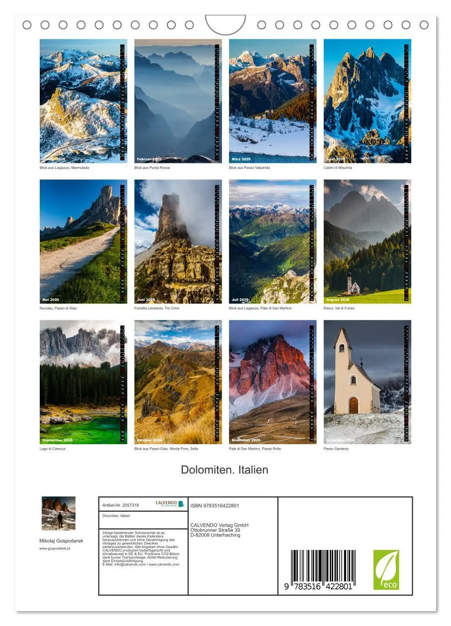 Bild: 9783516422801 | Dolomiten. Italien (Wandkalender 2026 DIN A4 hoch), CALVENDO...