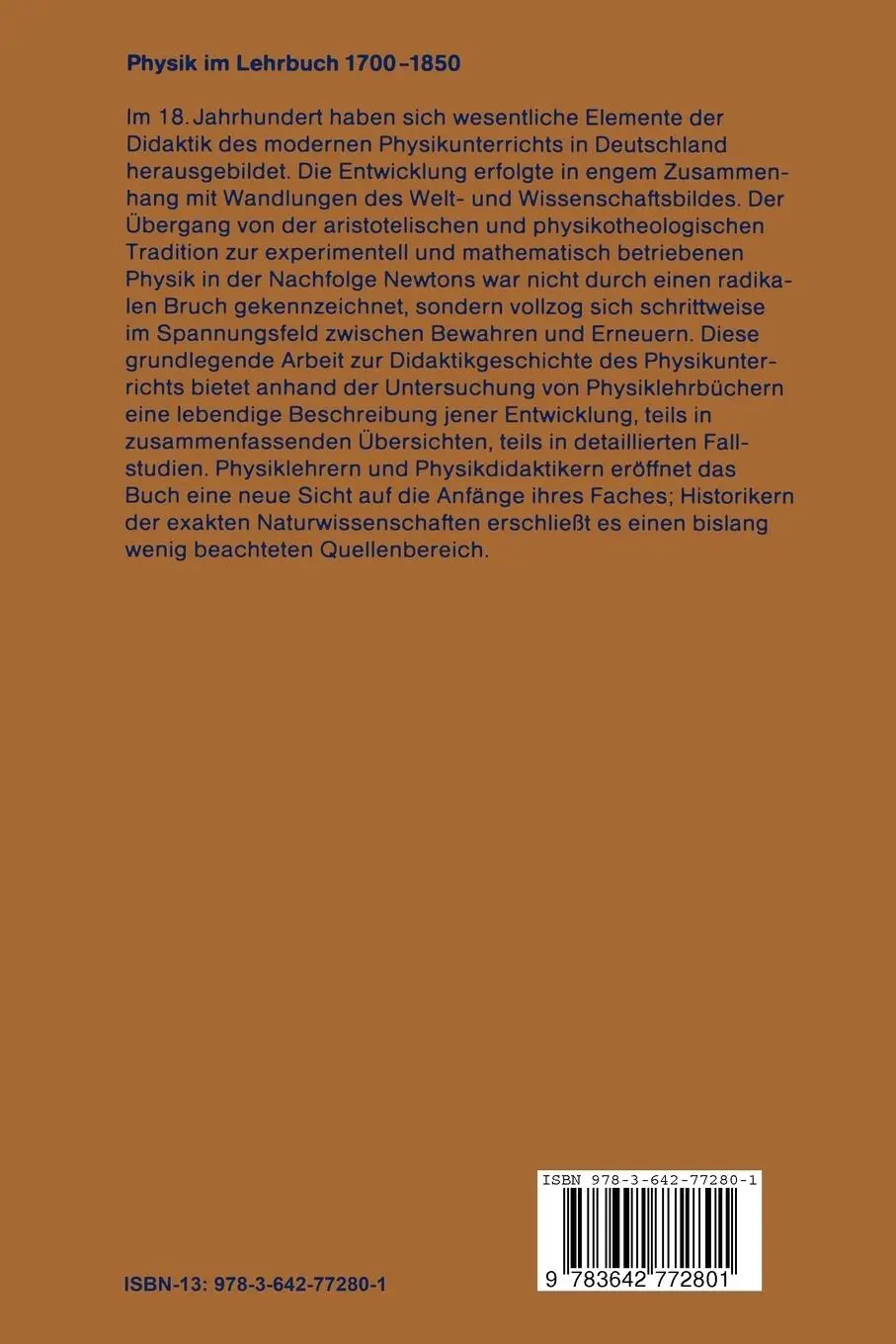 Rückseite: 9783642772801 | Physik im Lehrbuch 1700-1850 | Gunter Lind | Taschenbuch | x | Deutsch