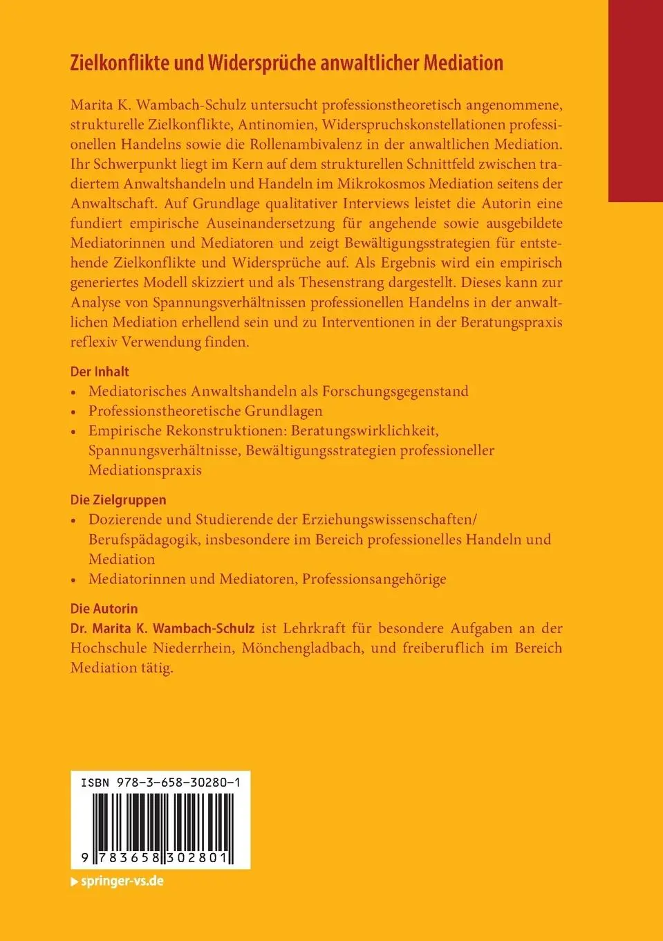 Rückseite: 9783658302801 | Zielkonflikte und Widersprüche anwaltlicher Mediation | Wambach-Schulz