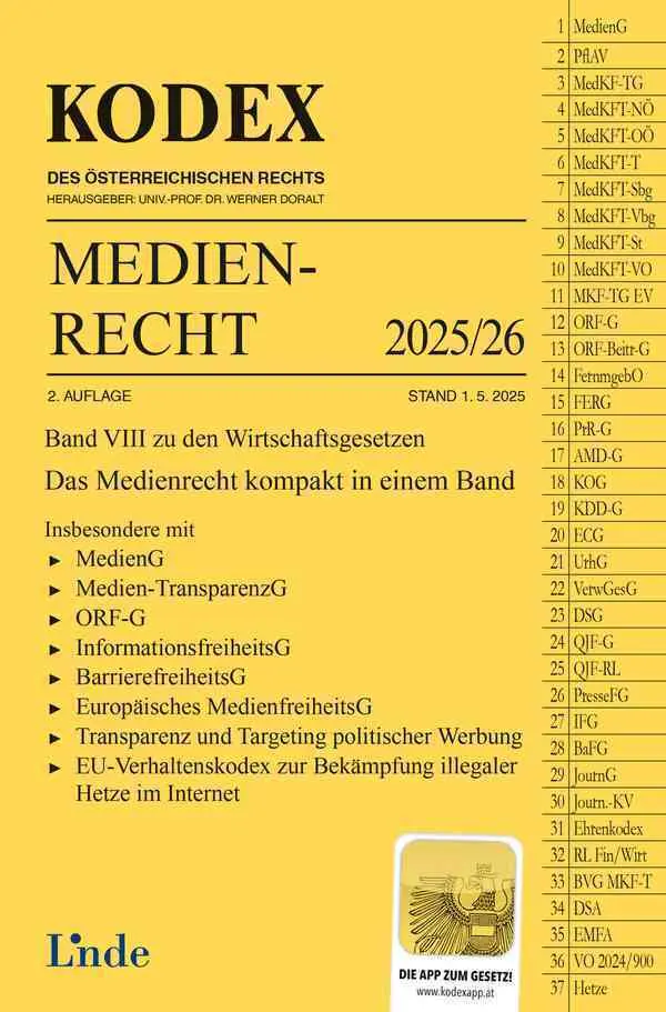 Cover: 9783707352801 | KODEX Medienrecht 2025/26 | Wirtschaftsgesetze Band VIII | Ciresa