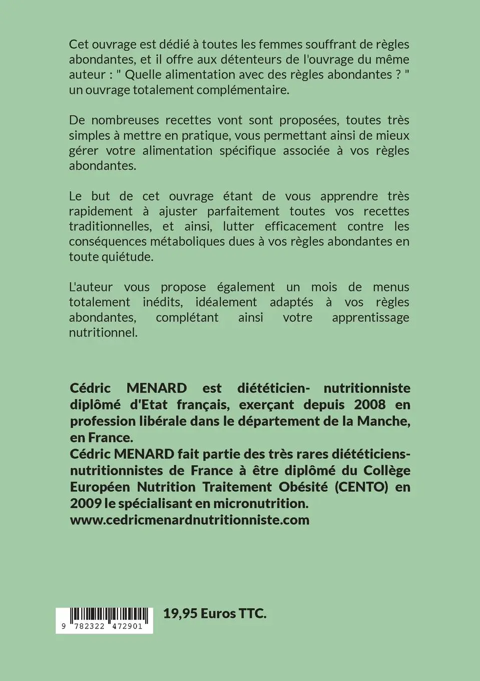 Rückseite: 9782322472901 | Recettes et menus adaptés aux règles abondantes | Volume 2. | Menard