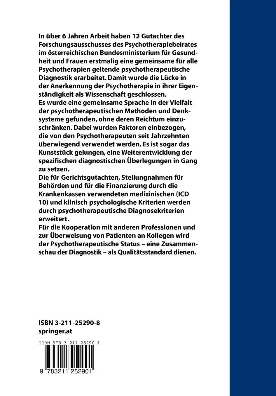 Rückseite: 9783211252901 | Psychotherapeutische Diagnostik | Leitlinien für den neuen Standard