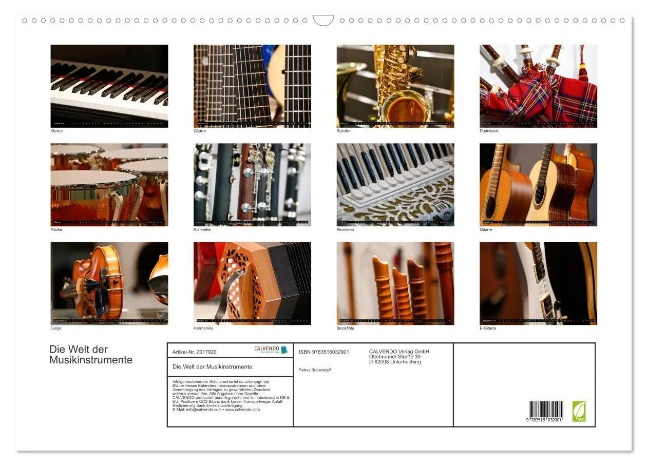 Bild: 9783516032901 | Die Welt der Musikinstrumente (Wandkalender 2026 DIN A2 quer),...