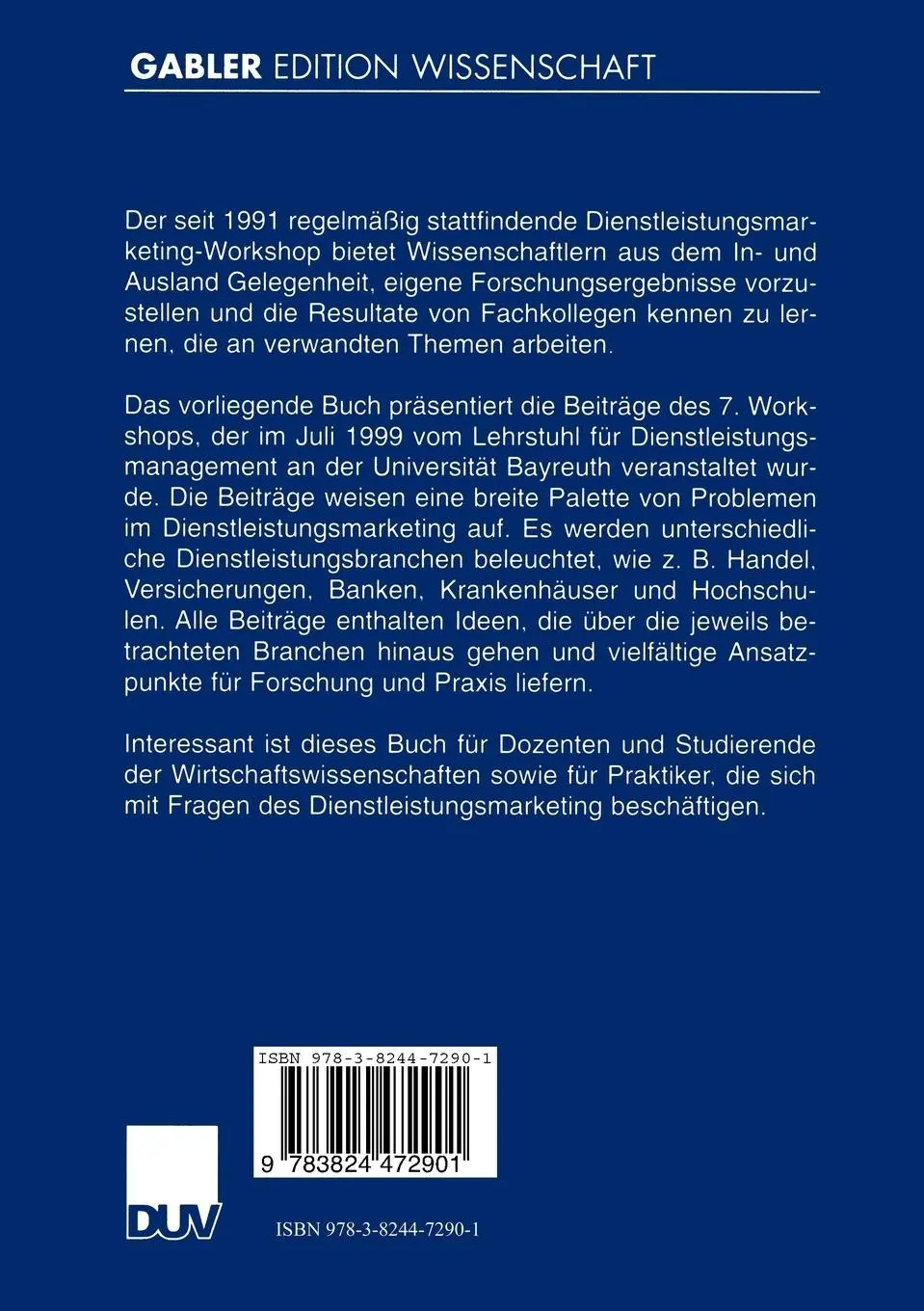 Rückseite: 9783824472901 | Neue Aspekte des Dienstleistungsmarketing | Herbert Woratschek | Buch