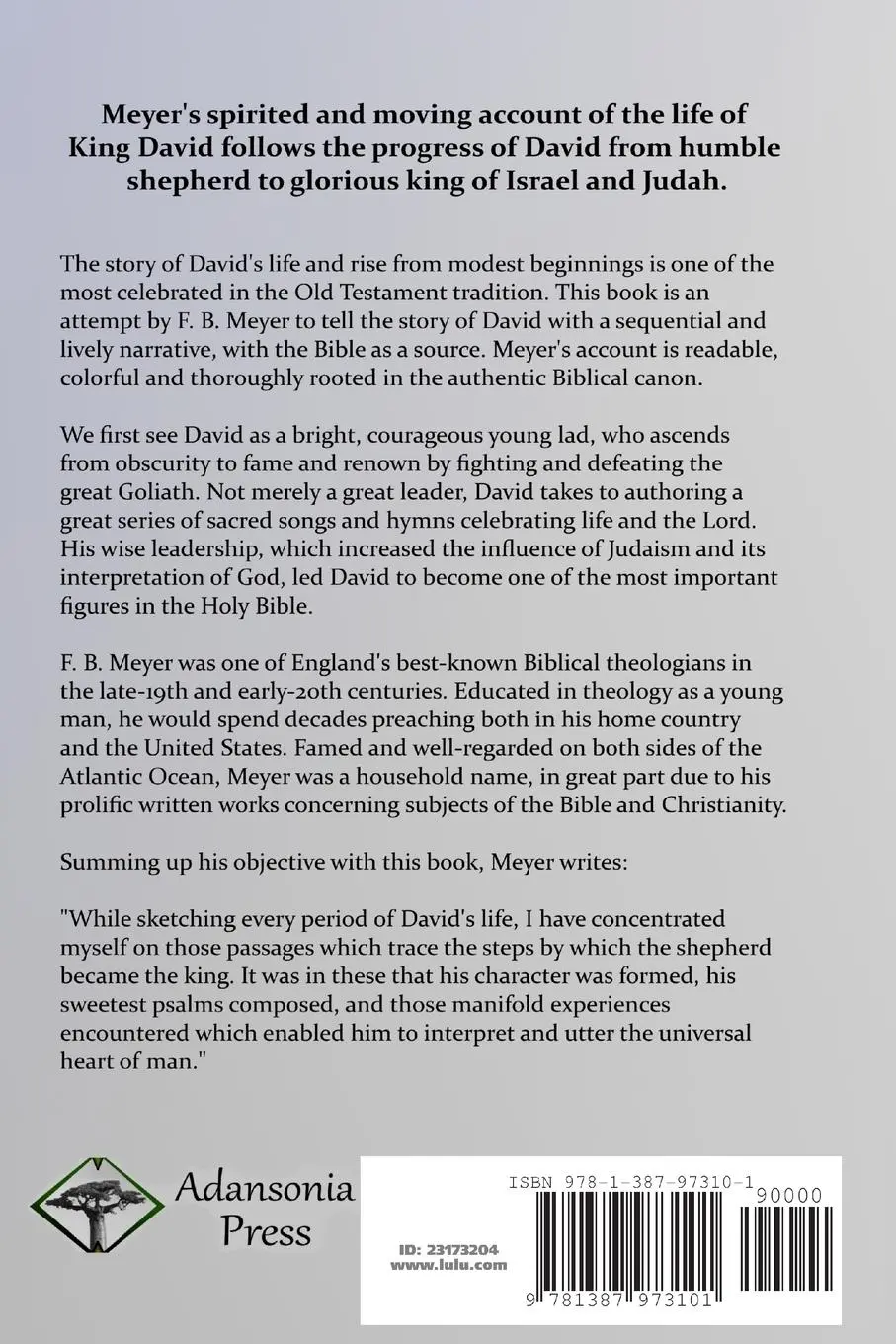 Rückseite: 9781387973101 | David | Shepherd, Psalmist, King - A Biblical Biography | F. B. Meyer