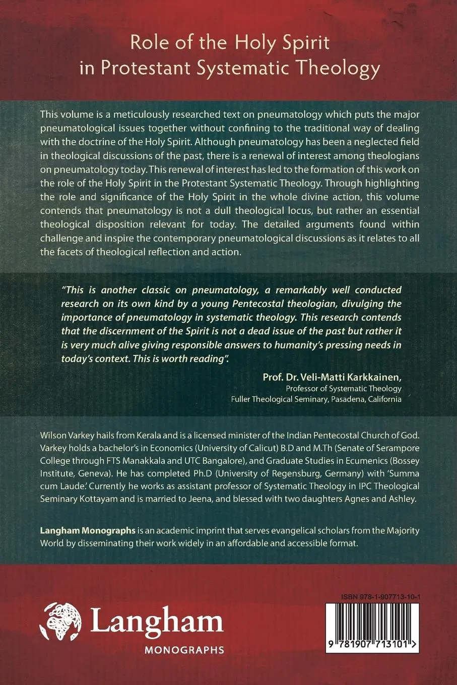 Rückseite: 9781907713101 | Role of the Holy Spirit in Protestant Systematic Theology | Varkey