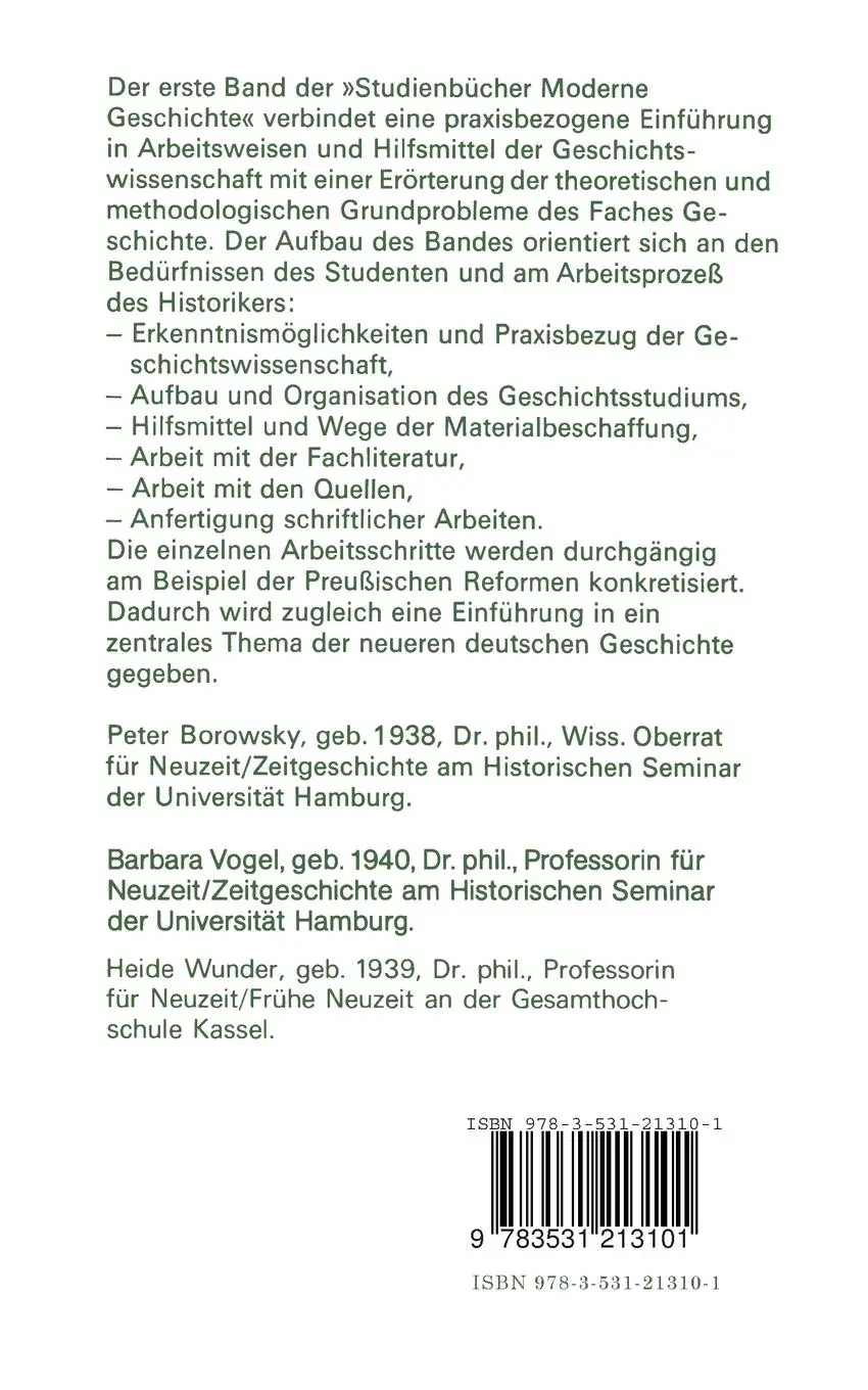 Rückseite: 9783531213101 | Einführung in die Geschichtswissenschaft I: Grundprobleme,...