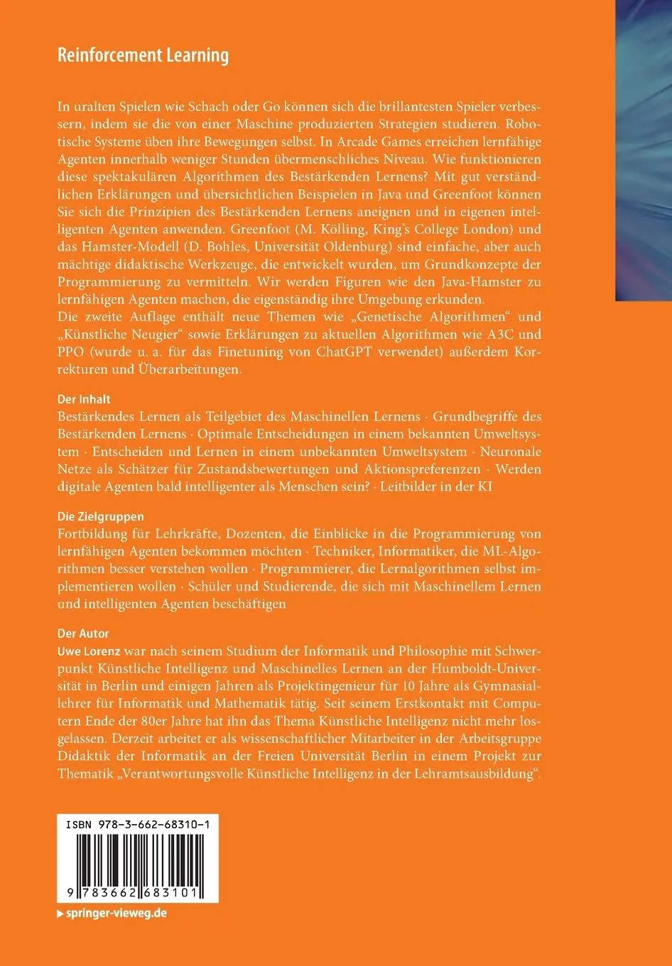 Rückseite: 9783662683101 | Reinforcement Learning | Uwe Lorenz | Taschenbuch | xvi | Deutsch