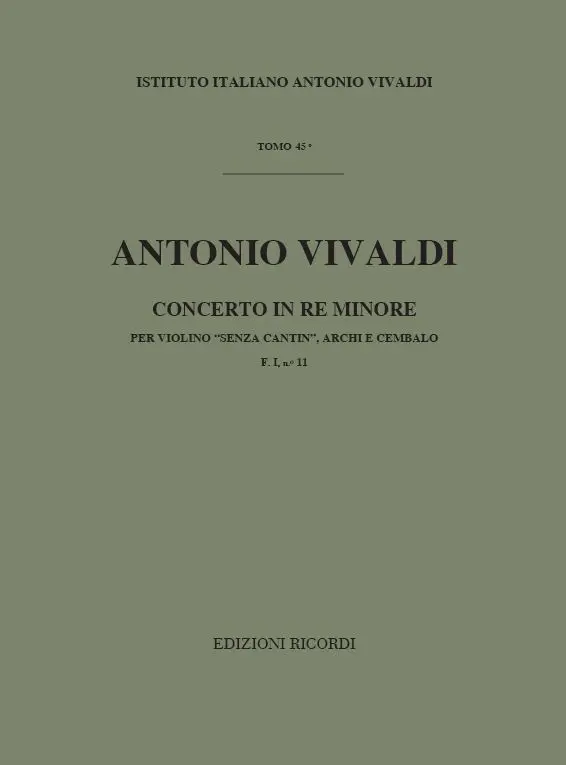 Cover: 9790041903101 | Concerto Per Vl. Archi E B.C.: In Re Min. 'Senza | F.I/11 - Tomo 45