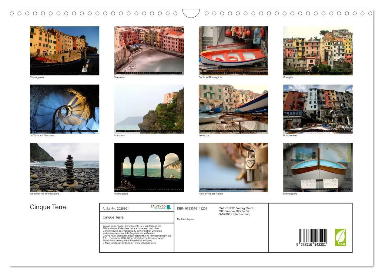 Bild: 9783516143201 | Cinque Terre (Wandkalender 2026 DIN A3 quer), CALVENDO Monatskalender