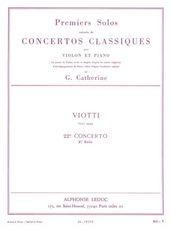 Cover: 9790046183201 | Premiers Solos Concertos Classiques | Concerto no. 22 (Viotti)