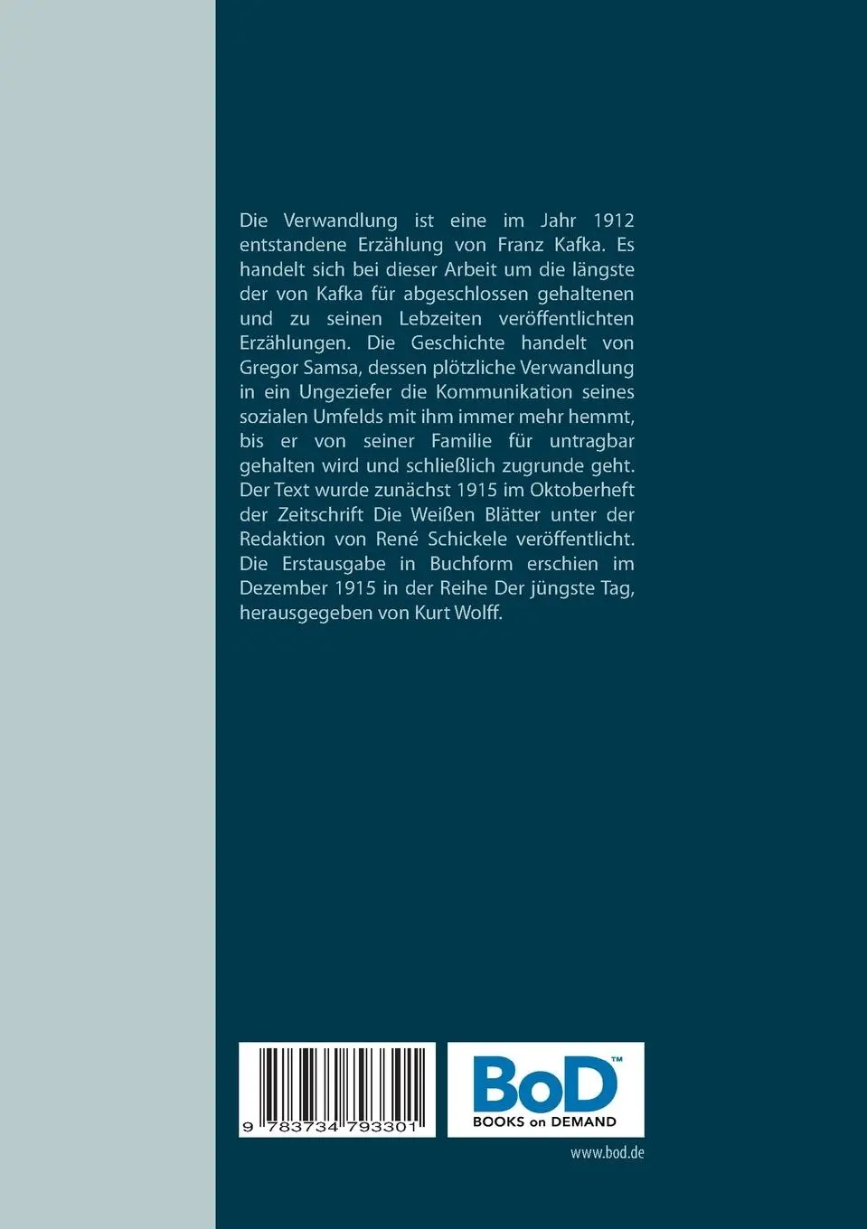 Rückseite: 9783734793301 | Die Verwandlung | Der Jüngste Tag | Franz Kafka | Taschenbuch | 68 S.