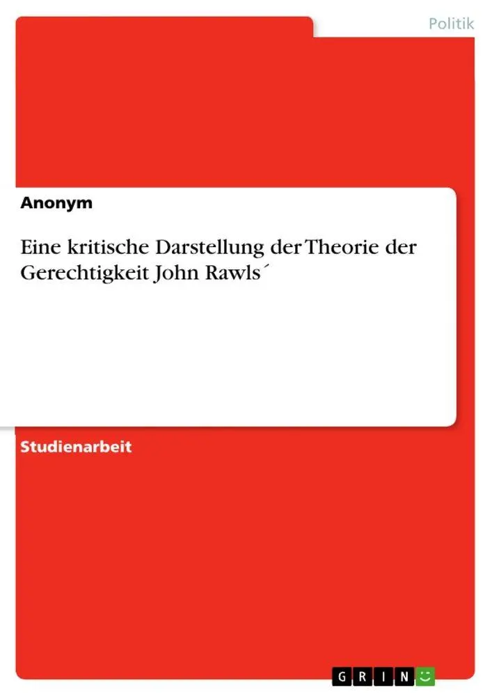 Cover: 9783389103401 | Eine kritische Darstellung der Theorie der Gerechtigkeit John Rawls´