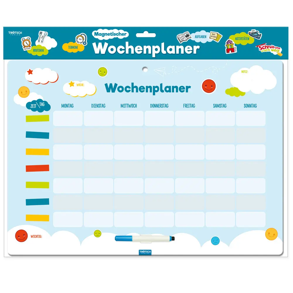 Cover: 9783965523401 | Trötsch Magnetischer Wochenplaner Magnettafel mit Stift und Magneten