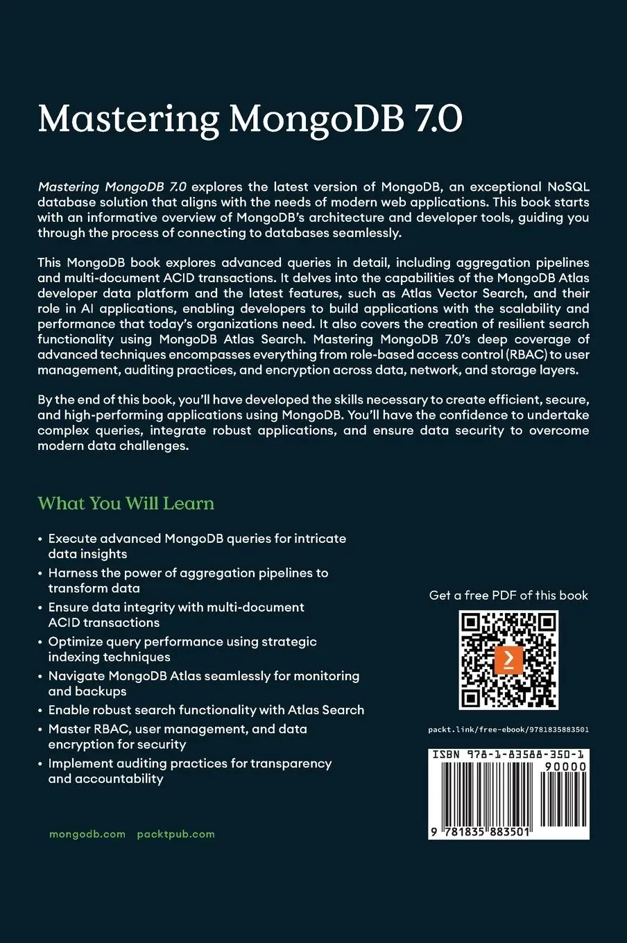 Rückseite: 9781835883501 | Mastering MongoDB 7.0 - Fourth Edition | Marko Aleksendri¿ (u. a.)