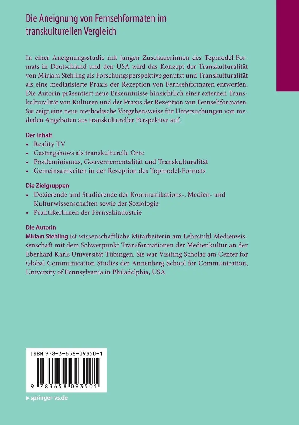 Rückseite: 9783658093501 | Die Aneignung von Fernsehformaten im transkulturellen Vergleich | Buch