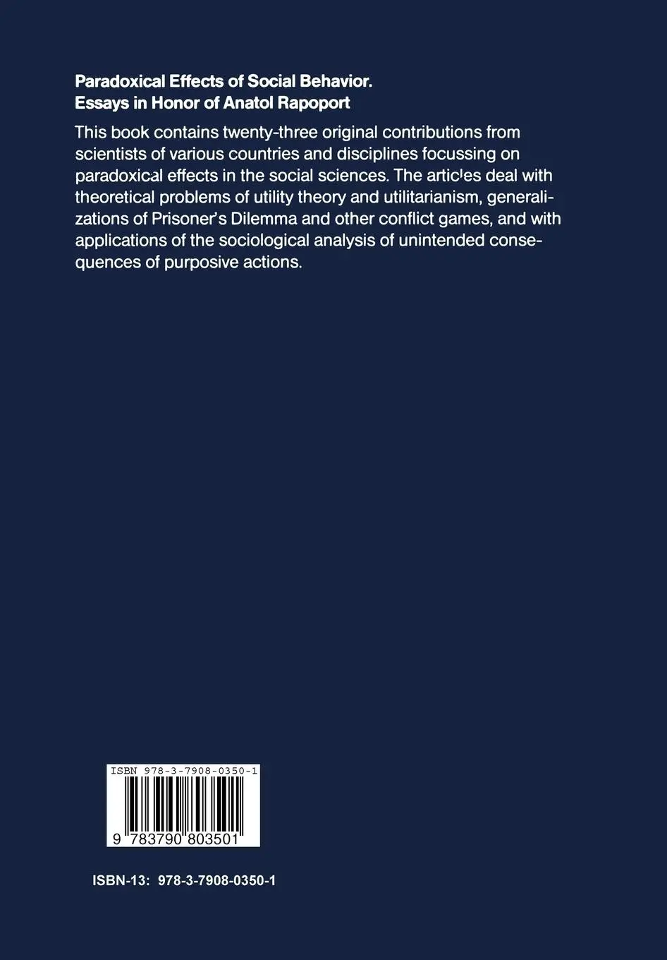 Rückseite: 9783790803501 | Paradoxical Effects of Social Behavior | P. Mitter (u. a.) | Buch