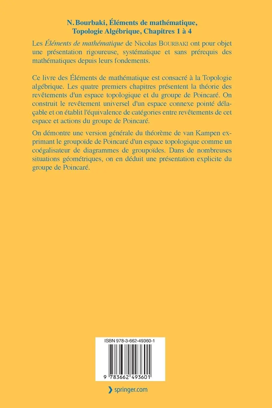 Rückseite: 9783662493601 | Topologie algébrique | Chapitres 1 à 4 | N. Bourbaki | Taschenbuch
