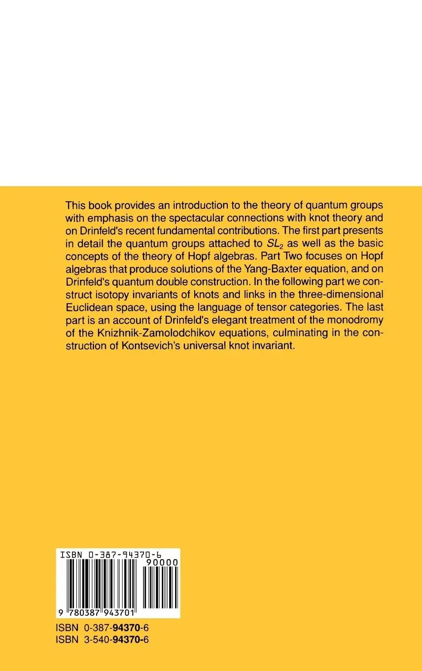 Rückseite: 9780387943701 | Quantum Groups | Christian Kassel | Buch | xii | Englisch | 1994