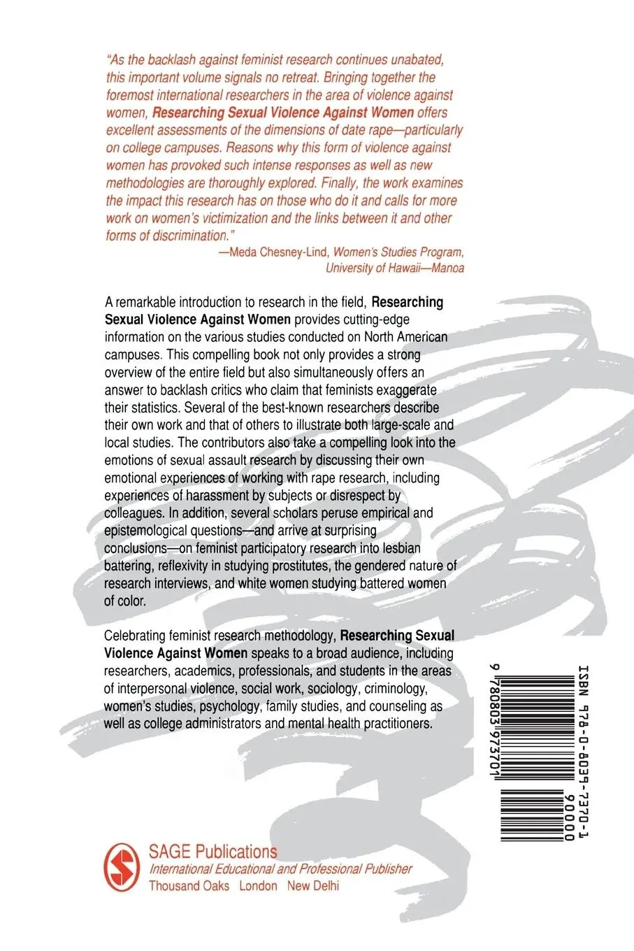 Rückseite: 9780803973701 | Researching Sexual Violence against Women | Martin D. Schwartz | Buch