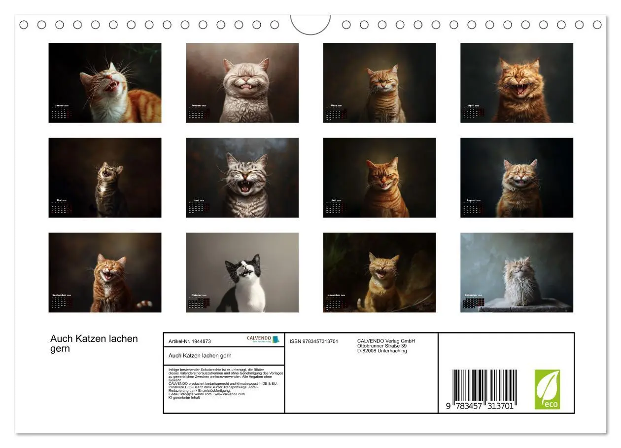 Bild: 9783457313701 | Auch Katzen lachen gern (Wandkalender 2026 DIN A4 quer), CALVENDO...