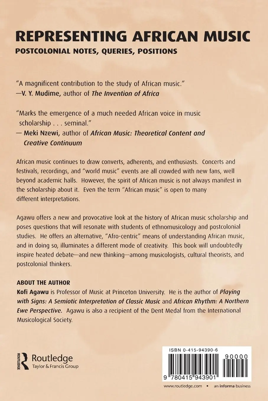 Rückseite: 9780415943901 | Representing African Music | Postcolonial Notes, Queries, Positions