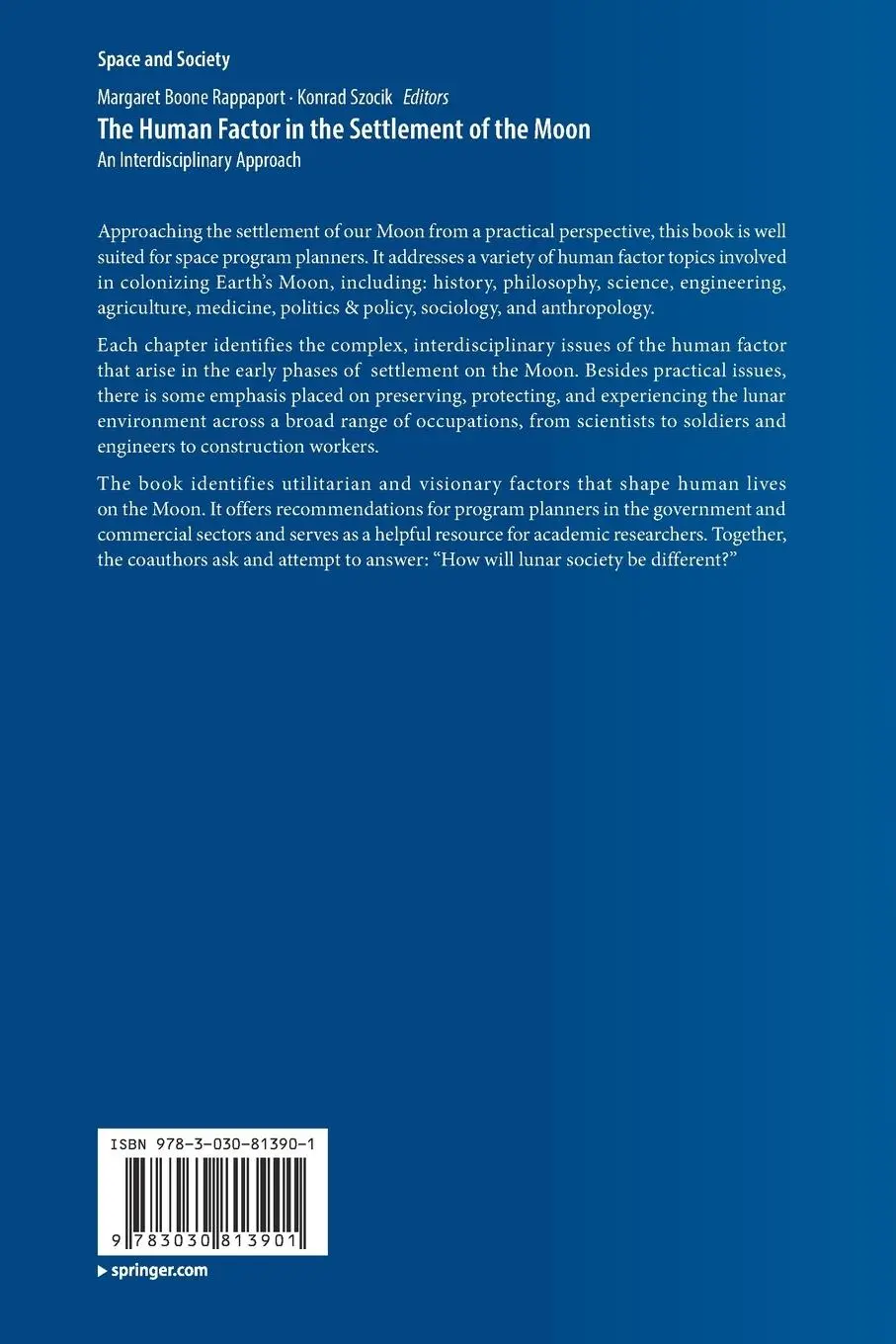 Rückseite: 9783030813901 | The Human Factor in the Settlement of the Moon | Konrad Szocik (u. a.)