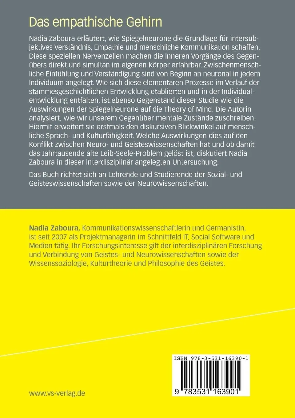 Rückseite: 9783531163901 | Das empathische Gehirn | Nadia Zaboura | Taschenbuch | 152 S. | 2008