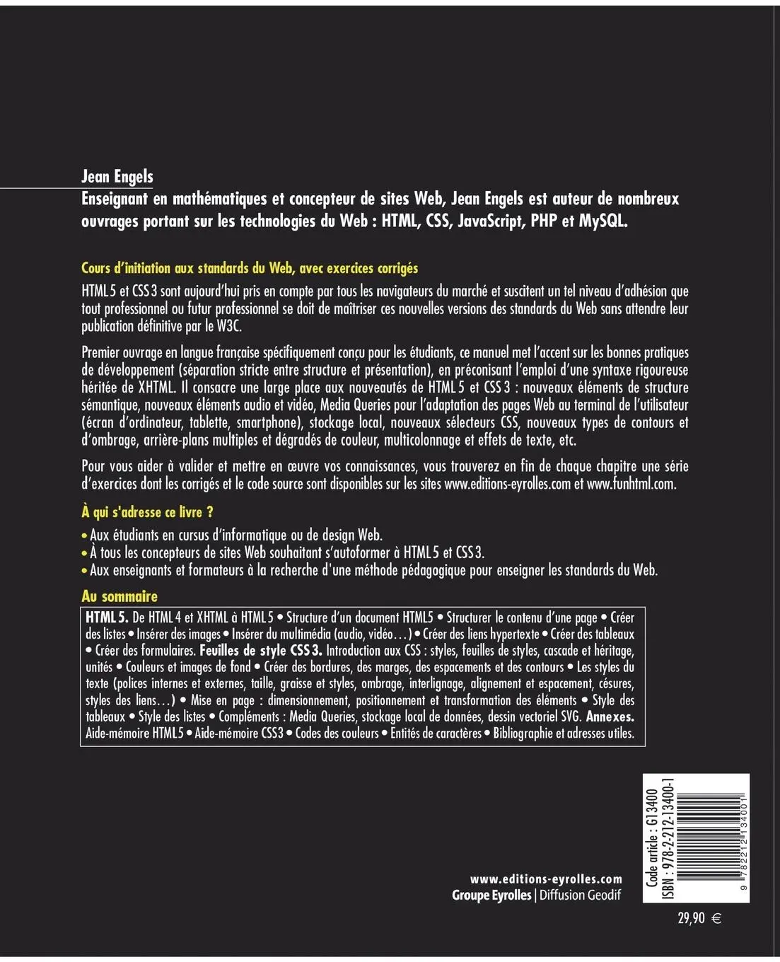Rückseite: 9782212134001 | HTML 5 et CSS 3 | Cours et exercices corrigés | Jean Engels | Buch