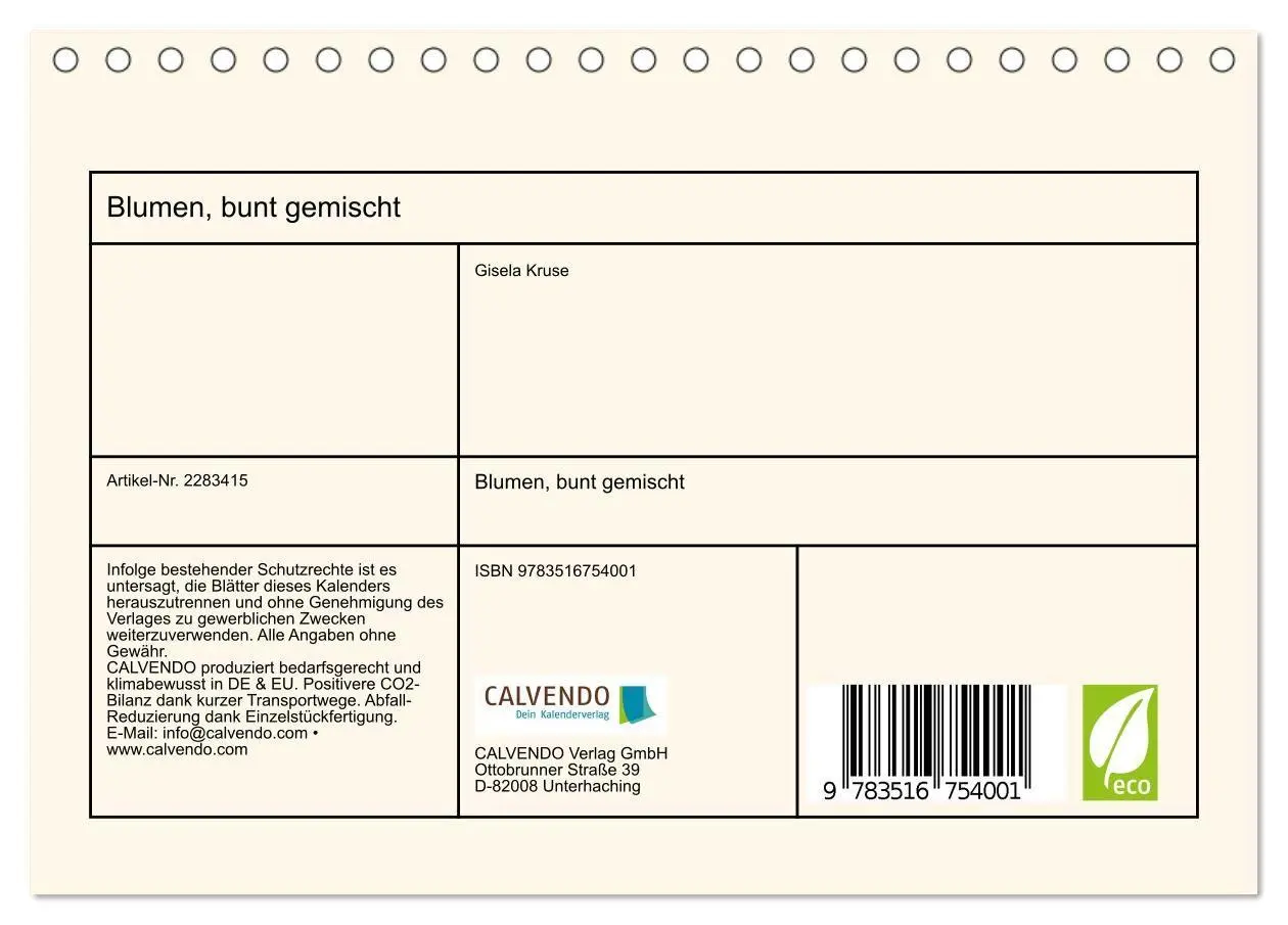 Bild: 9783516754001 | Blumen, bunt gemischt (Tischkalender 2027 DIN A5 quer), CALVENDO...