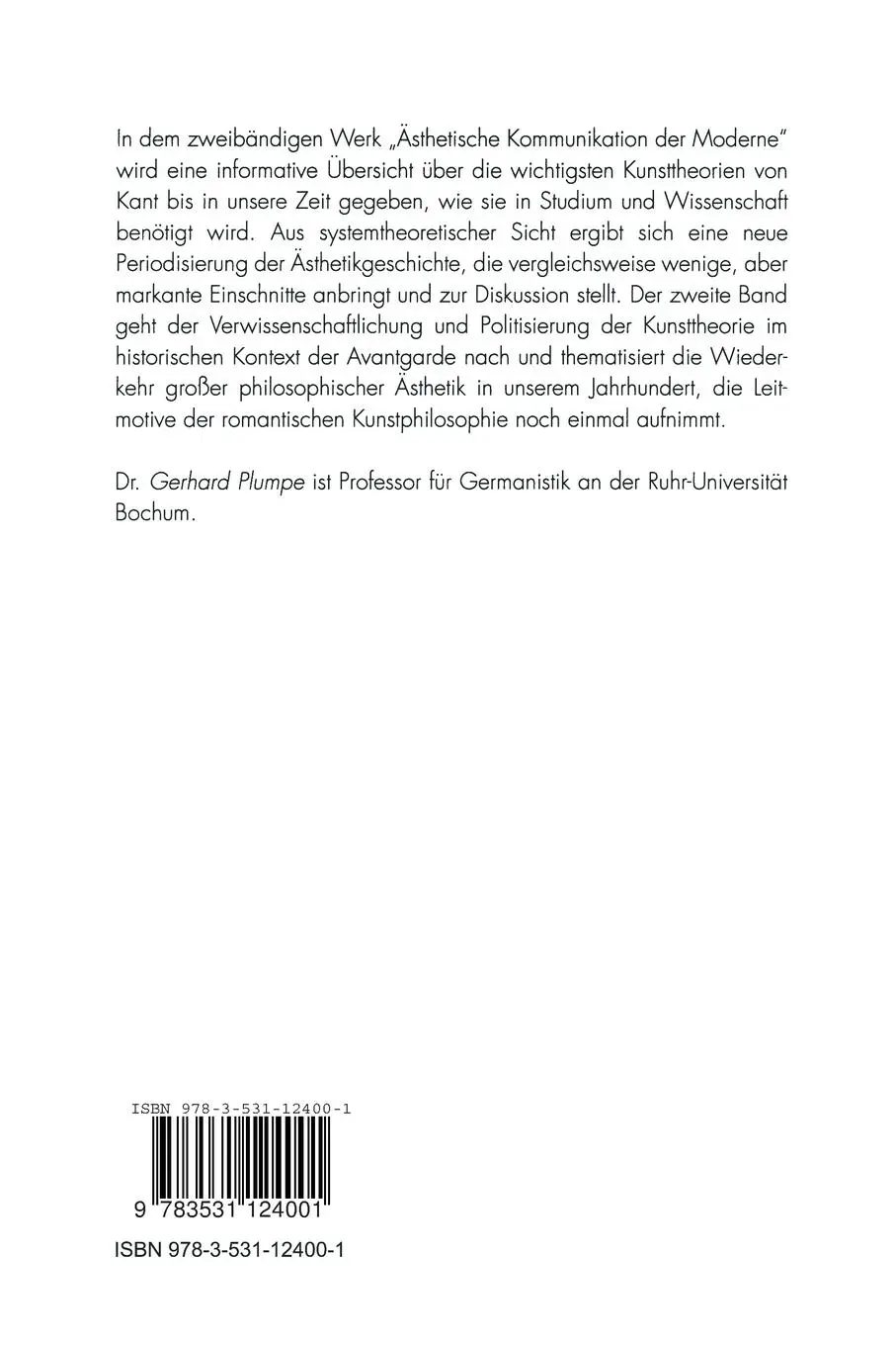 Rückseite: 9783531124001 | Ästhetische Kommunikation der Moderne | Gerhard Plumpe | Taschenbuch