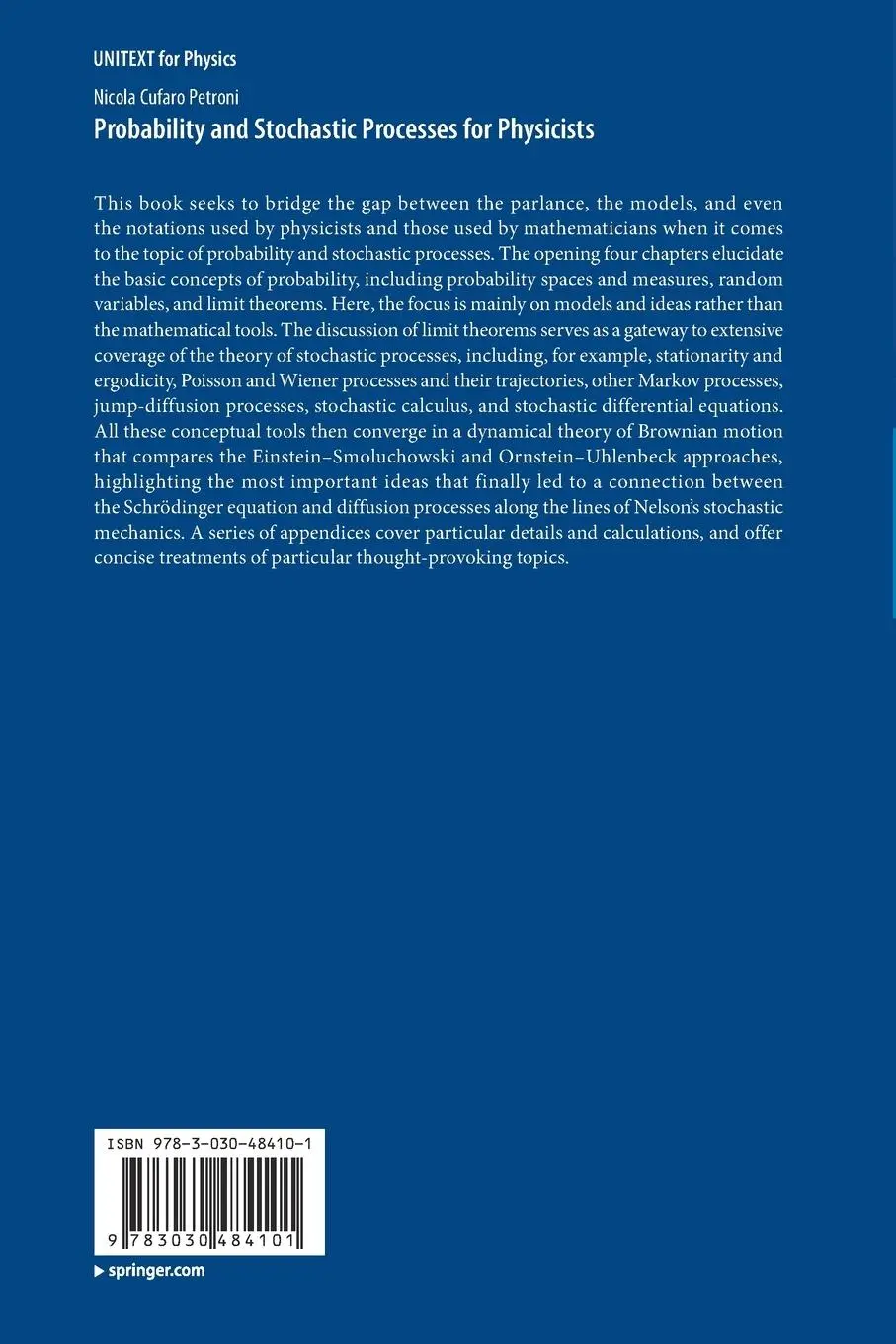 Rückseite: 9783030484101 | Probability and Stochastic Processes for Physicists | Petroni | Buch