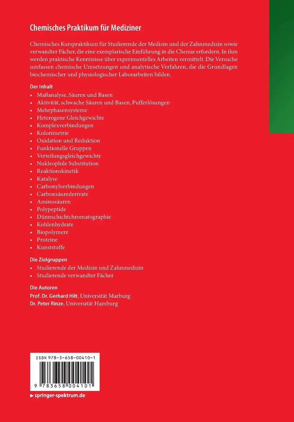Rückseite: 9783658004101 | Chemisches Praktikum für Mediziner | Peter Rinze (u. a.) | Taschenbuch